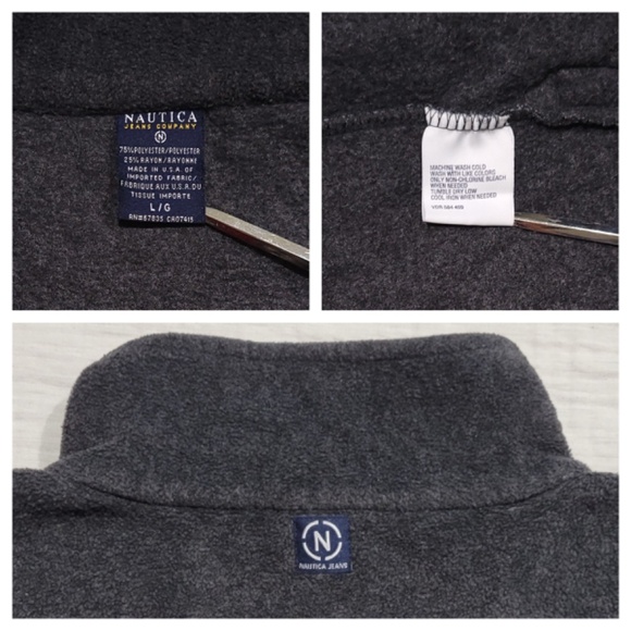 Vintage Nautica Jeans Fleece Half Zip Gray Sweatshirt Sweater Men Large - Picture 9 of 10
